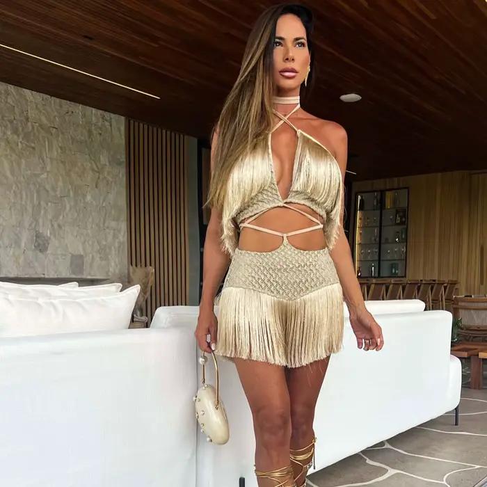 Ensemble de bikini sexy pour femme, maillot de bain avec jupe et soutien-gorge, voir à travers le pa