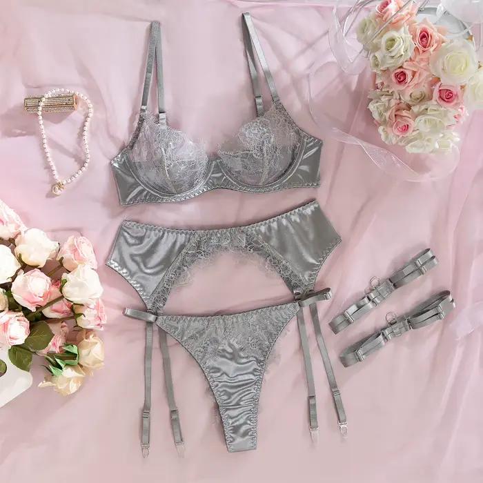 Lingerie sexy et érotique pour femme, avec soutien-gorge à armatures en dentelle à cils transparente