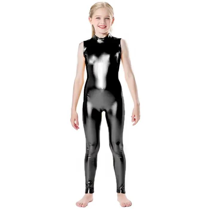 OVIGILY – combinaison de gymnastique métallique dorée pour filles, justaucorps de danse sans manches