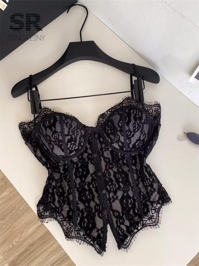SINGREINY Haut Corset en Dentelle Sensuel pour Femme, Dos Nu à Fermeture Éclair, Style Bodycon, Ling