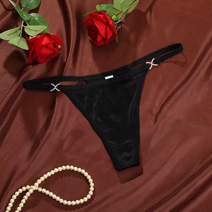 SexyLingerie Lingerie femme sous-vêtements sans couture Satin strass string respectueux de la peau r