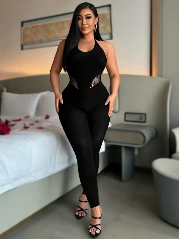 Combinaison Sexy pour femmes, dos nu, couleur unie, sans manches, couleur unie, grande taille