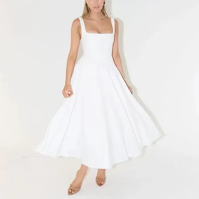 Mode Chic femmes élégant Sexy soirée boîte de nuit tenues de fête sans manches taille haute robe lon