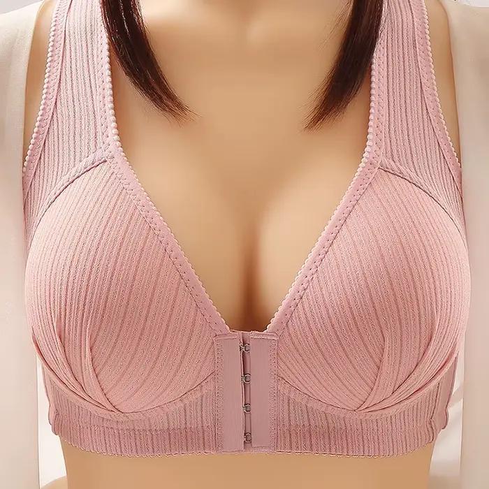 Soutien-gorge ultra-fin pour femme avec armatures, fermeture avant, bretelles fixes, sans traces, re