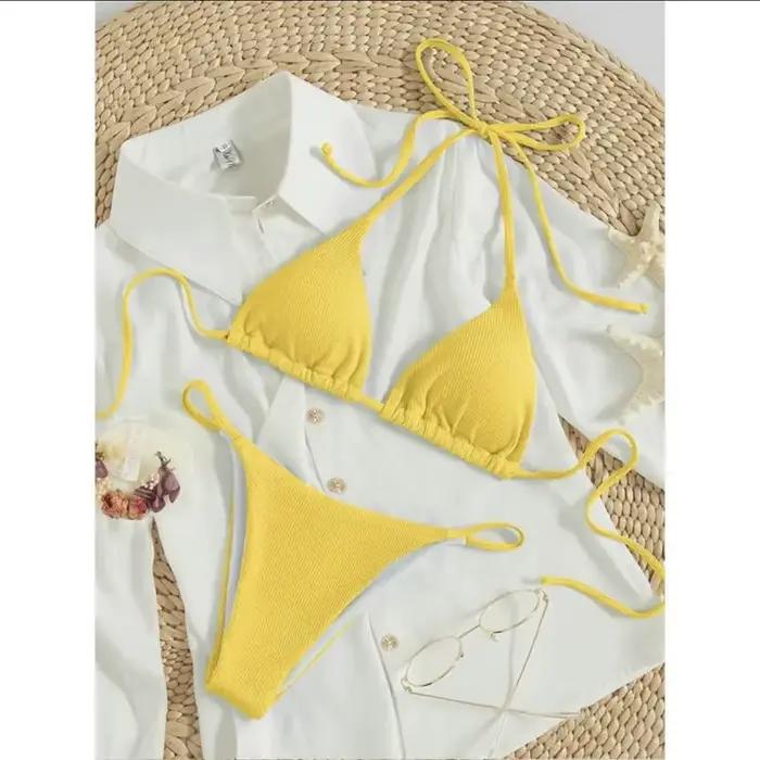 Maillot de bain d'été sexy pour femme, ensemble bikini push-up rembourré, string, deux pièces, tenue