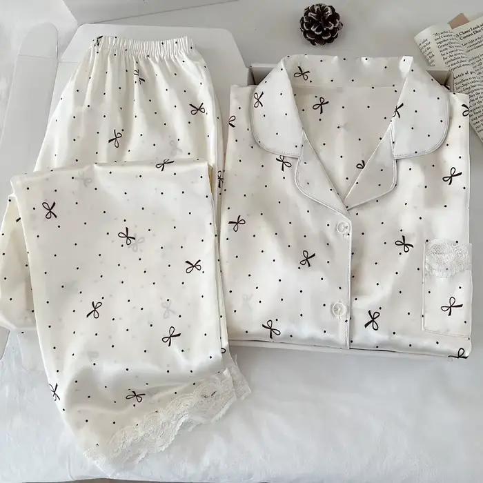 Nouveau Style coréen élégant jeunes dames pyjamas été nouveauté à manches courtes à pois nœud glace 
