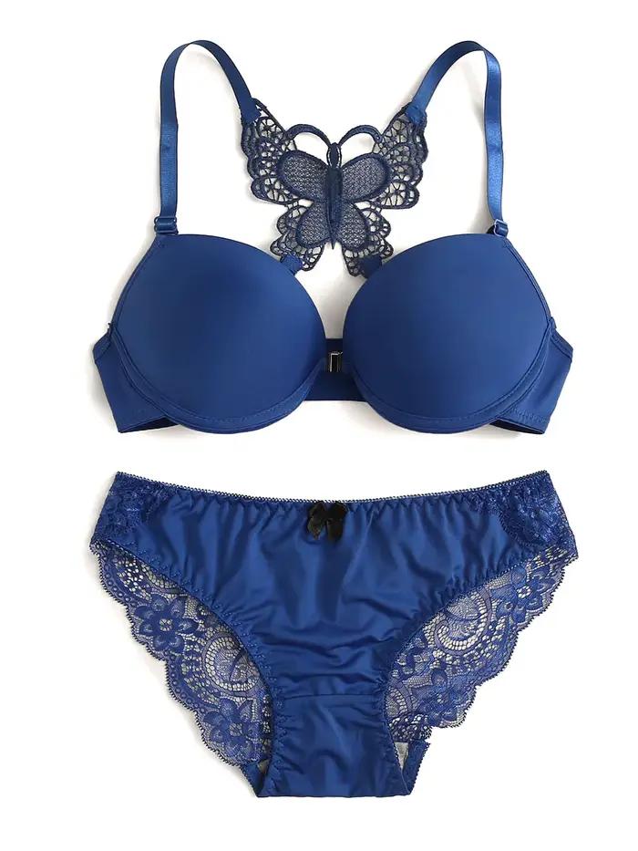 Vente chaude 2 pièces ensemble de sexy rouge avant bouton braissere beau dos papillon mode soutien-g