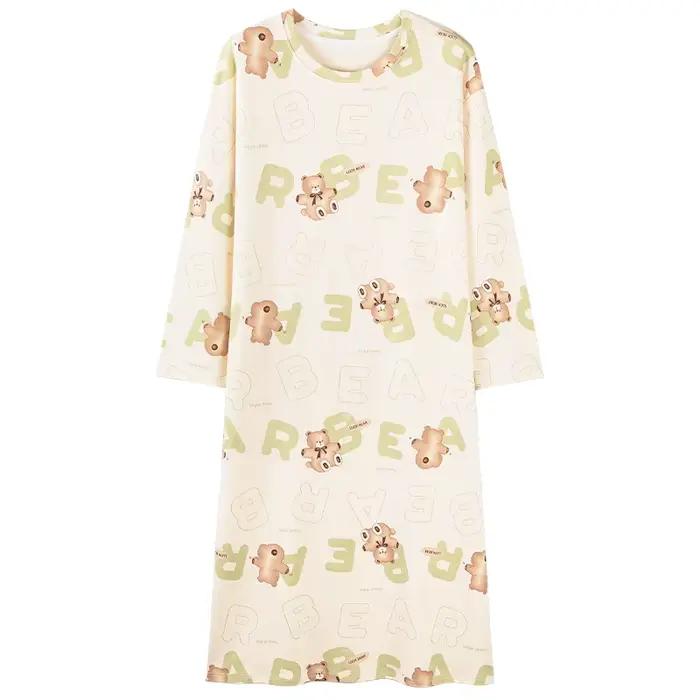 Nouvelle Robe de Nuit Femme 100% Coton, Vêtement de Nuit Mignon à Motifs de Dessins Animés