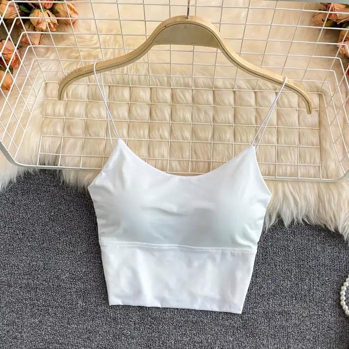 Soutien-gorge d'été en soie glacée, haut court de sport, bretelles Spaghetti, haut pour femmes, Sexy