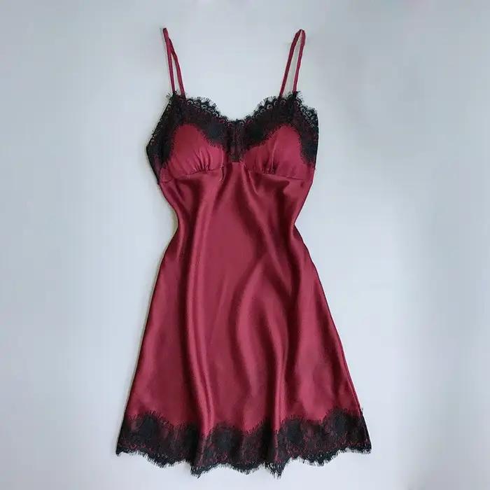 Dames Sexy soie Satin robe de nuit sans manches nuisettes col en v chemise de nuit déshabillé en den