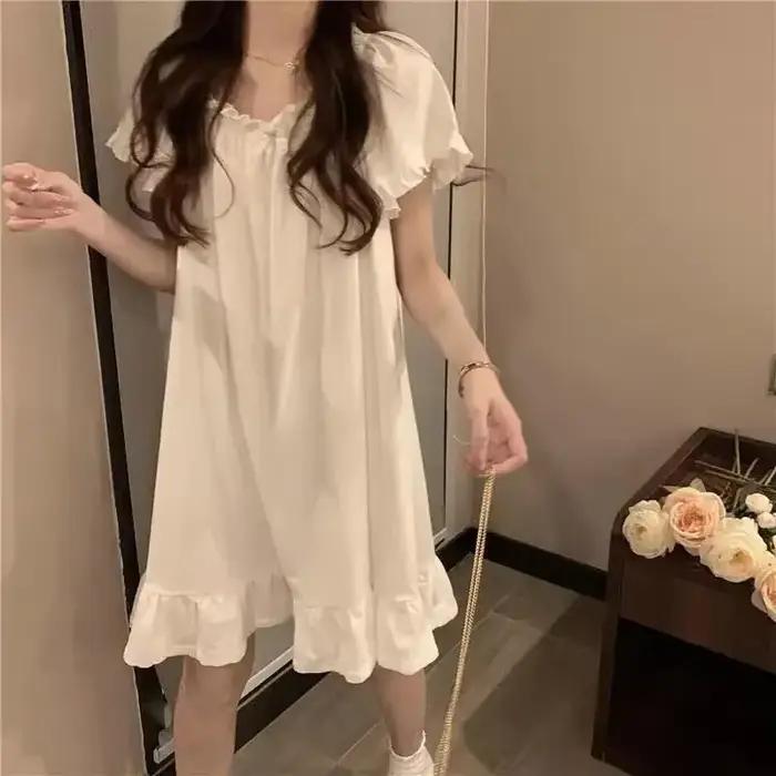 Chemise de nuit blanche mi-longue pour femmes, vêtements de nuit sexy d'été, pyjama, nouveaux vêteme