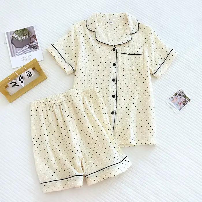 Pyjama d'été 2026 pour femme, ensemble 2 pièces en gaze 100 % coton, imprimé peinture à l'encre, vêt
