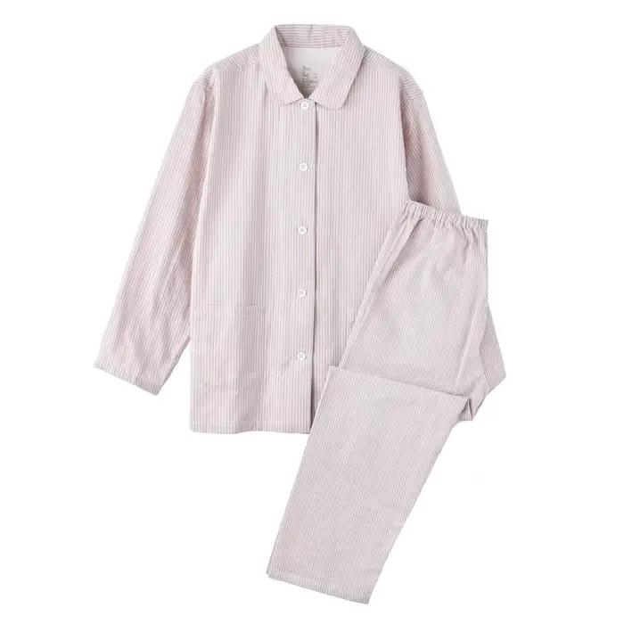 Pyjama de couple rayé à manches longues pour femmes, 100% coton, vêtements de nuit d'automne et d'hi