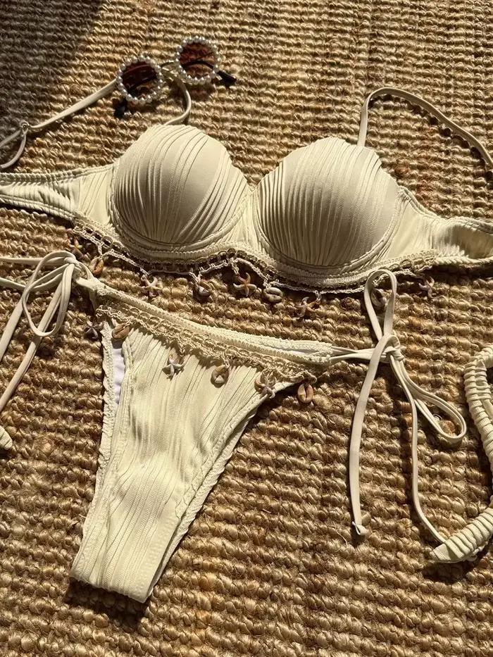 Coquille festonnée froissé soutien-gorge à armatures tasse Bikini femme maillot de bain femmes maill