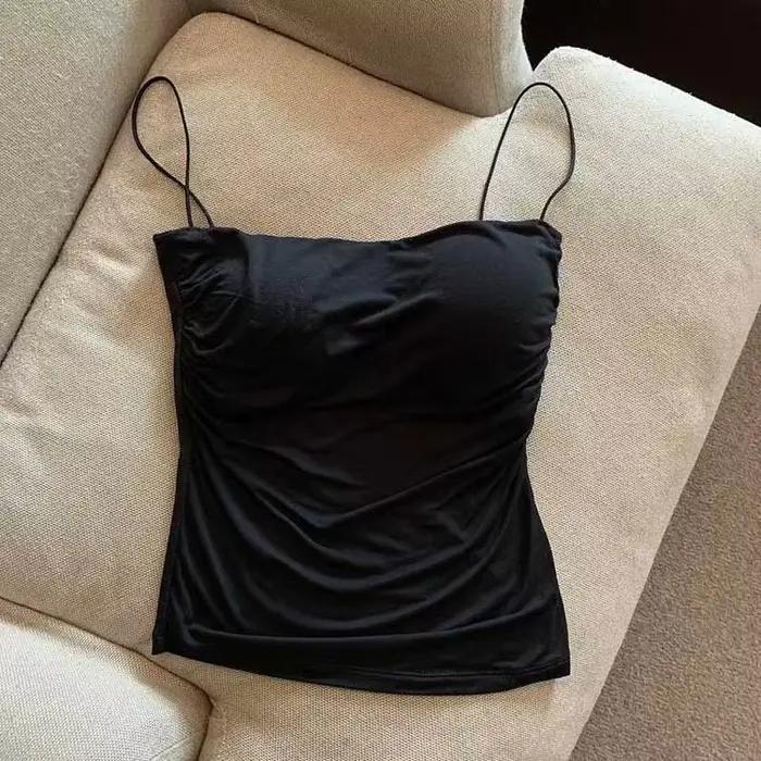 Camisoles d'été débardeurs femmes avec soutien-gorge intégré sangle réservoirs gilet sans manches t-