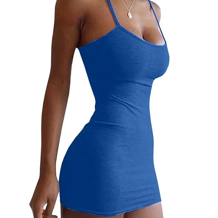 Couleur unie femmes chemise de nuit Sexy sans manches col Scroop vêtements de nuit féminins Spaghett
