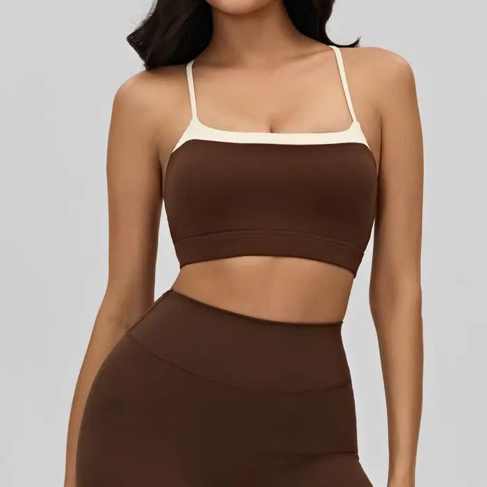 Soutien-gorge de yoga effet seconde peau pour femme, avec bretelles croisées, dos nu sexy, idéal pou