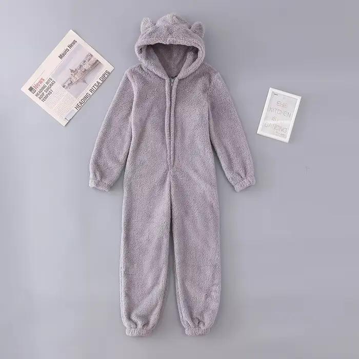 Femmes polaire Oneseies fermeture éclair à capuche Pyjamas barboteuses vêtements de nuit confortable