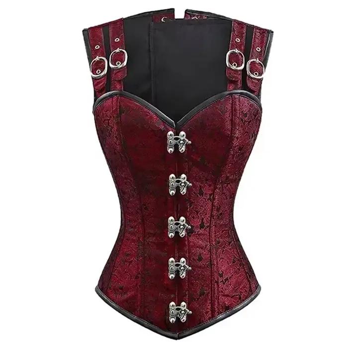 Corset Steampunk avec Bretelles Initiées pour Femme, Bustier Overbust, Jacquard Floral, Gothique, Ha