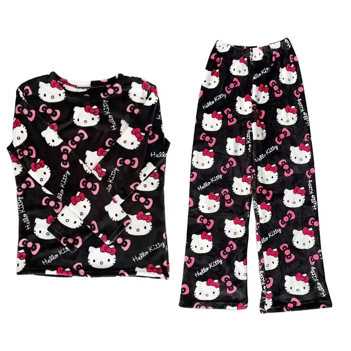 Hello Kitty pyjamas automne et hiver flanelle animation dessin animé mignon couple tenue décontracté