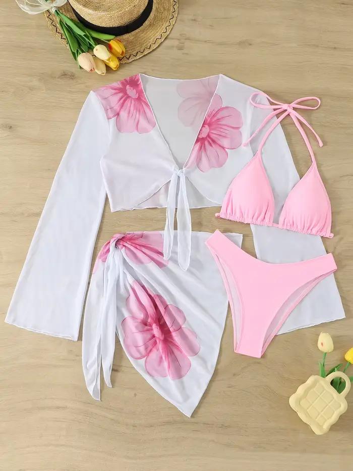 2026 Triangle licou Bikinis avec hauts et jupe de plage maillot de bain femmes 4 pièces maillots de 