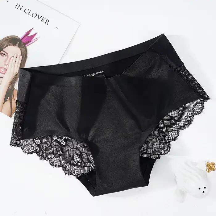Culotte en dentelle pour femmes, sous-vêtement français sans couture, slip en soie glacée, couleur u