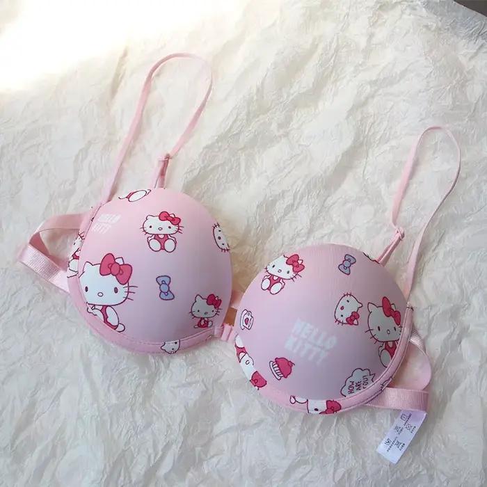 Ensemble de soutien-gorge Kawaii Sanrio pour femmes, sous-vêtements Hello Kitty, culotte et soutien-