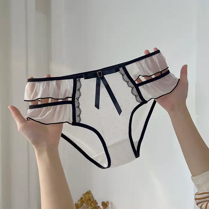 Culotte femme Style dentelle à volants mignon taille basse maille transparente Sexy caleçon doux cot