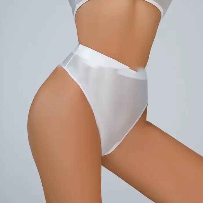 Culotte brillante taille haute en satin pour femme, sous-vêtement respirant, lingerie sexy, slip bri