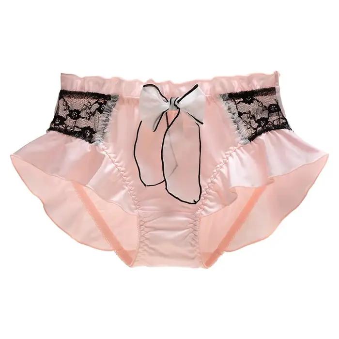 Femmes lait soie lisse mignon belle culotte douce dentelle Lolita à volants ruban nœud élasticité so