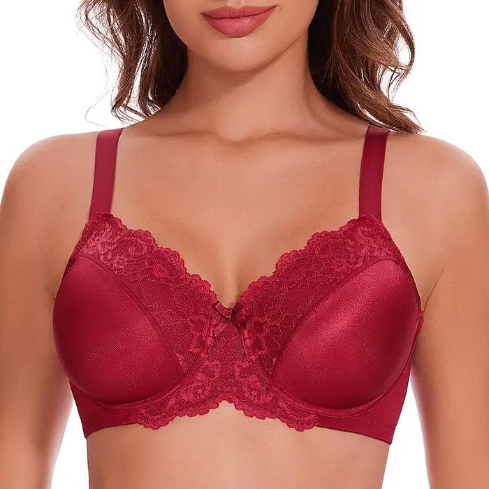 Soutien-gorge à armatures en dentelle florale pour femme, minimiseur, couverture complète, non rembo