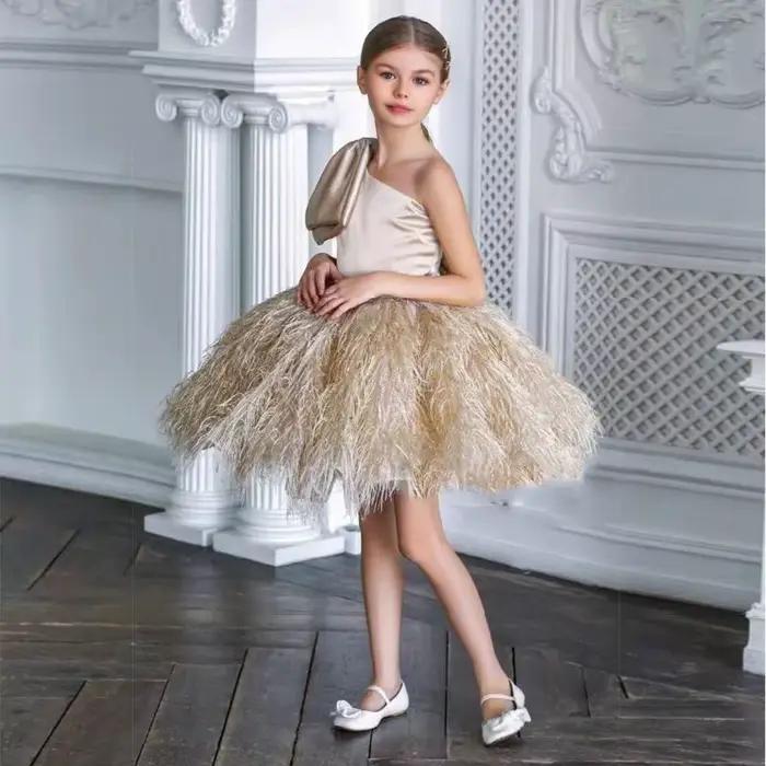 Champagne enfants filles robe de soirée élégante une épaule robe pour hôte Performance bal Pageant r