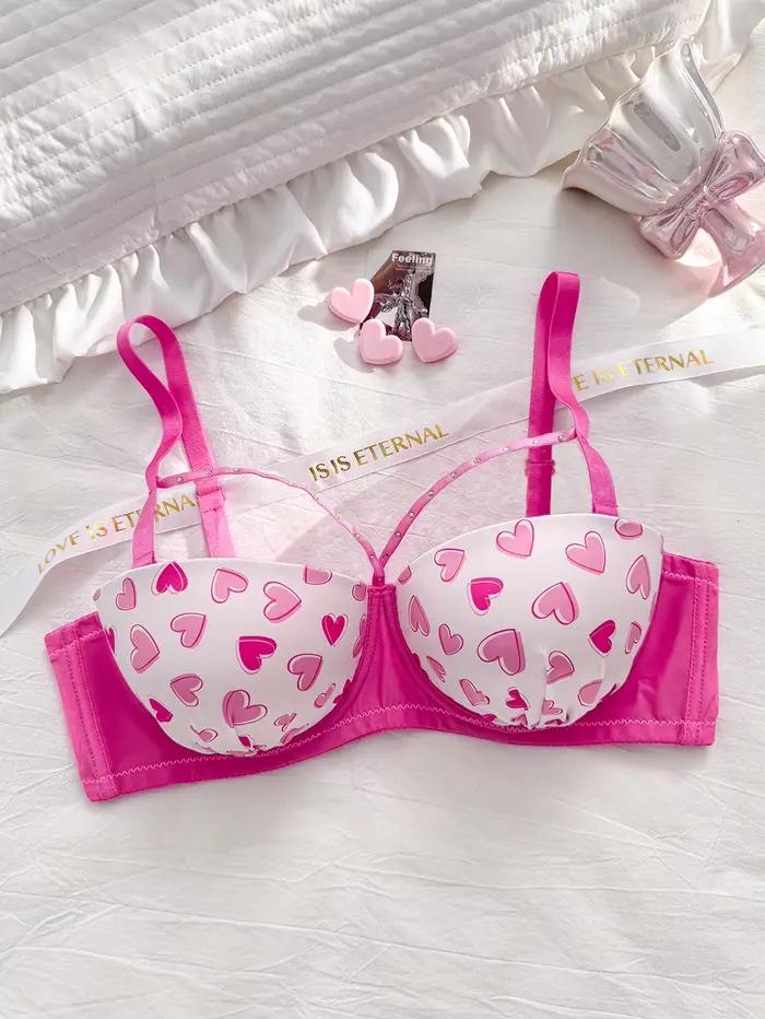 Soutien-gorge Confort Femme Grande Taille Bonnets B C D à Motif Cœur, avec Armatures, Effet Push-up 