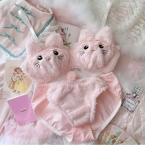 Kawaii ensemble soutien-gorge et culotte chat mignon sans fil confortable dessin animé Animie sous-v