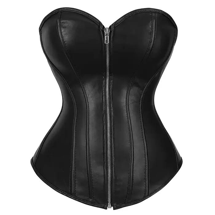 Corset rouge en cuir pour femmes avec jupe gothique en simili cuir Cool fille vêtements à lacets rob