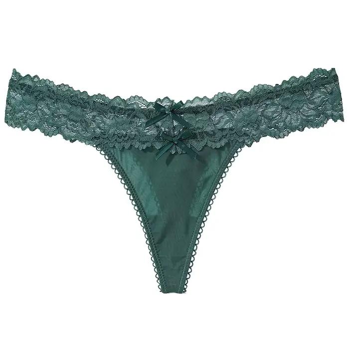 String Sexy en dentelle pour femmes, sous-vêtements taille basse, string transparent, respirant, con