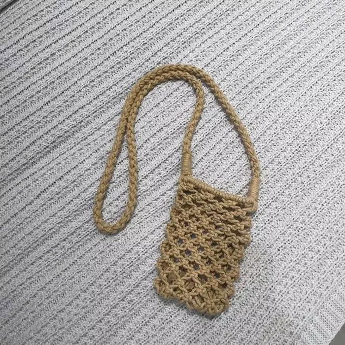 Sac à bandoulière tressé ajouré en crochet pour femme, petit sac de téléphone léger de couleur unie
