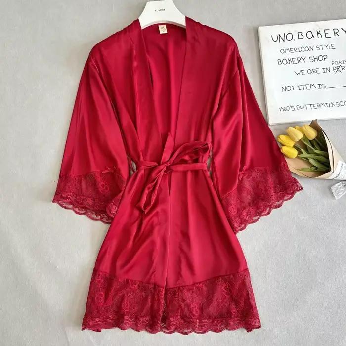Robe verte élégante en dentelle, ourlet, garniture en dentelle, vêtements de nuit pour femmes, rayon