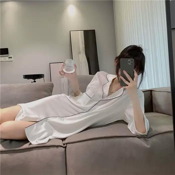 Nouvelle chemise de nuit en soie sexy pour femme, pyjama d'été, chemise de nuit sexy pour femme, vêt