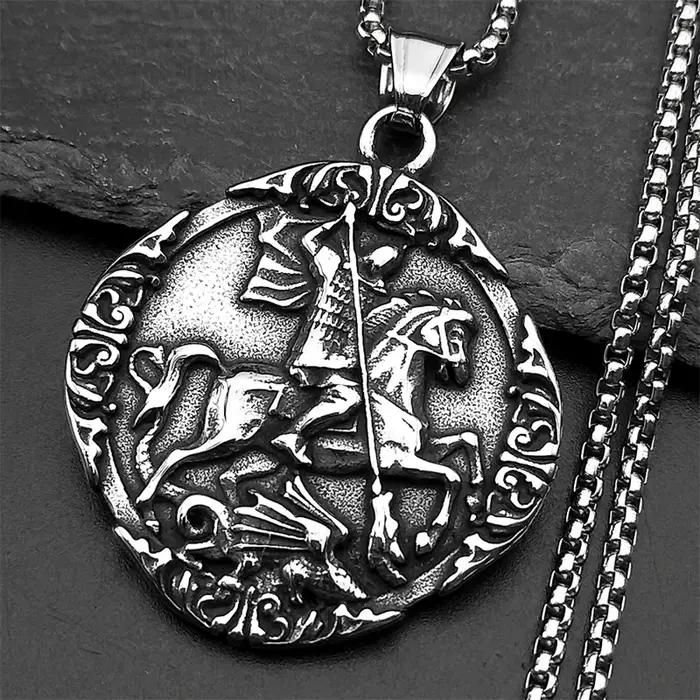 Saint George PROTECT US Christian pendentif en acier inoxydable collier pour femmes hommes couleur o