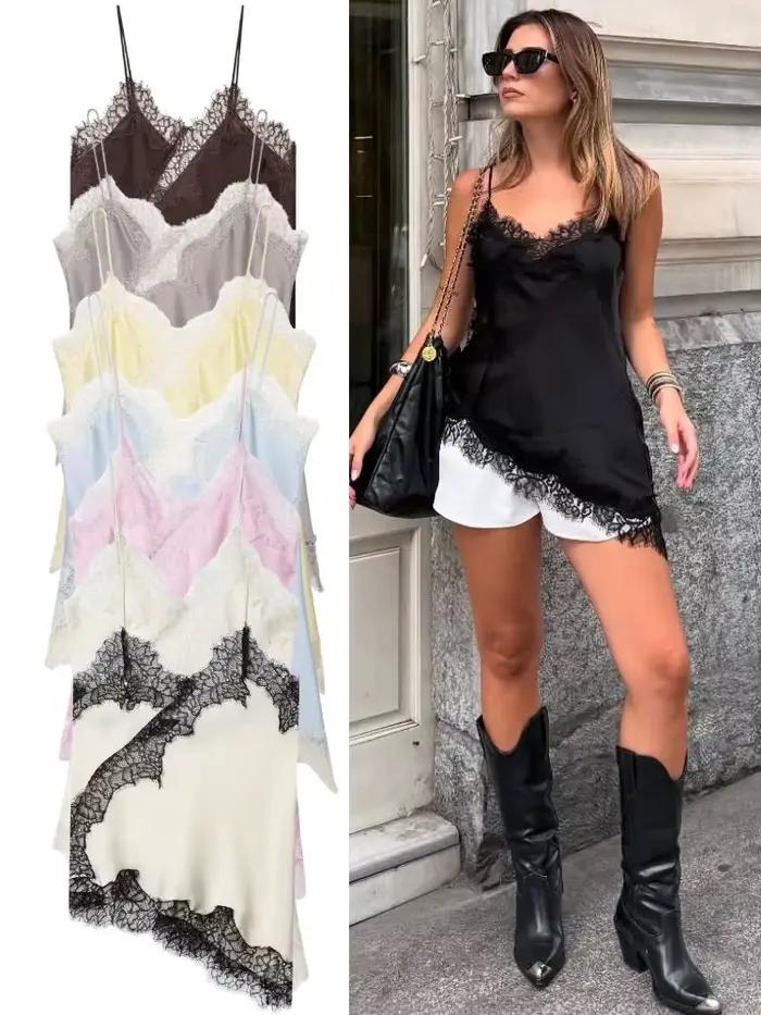 HH Sexy femmes asymétrique dentelle Slip hauts été femme dos nu sans manches épaules nues sous-vêtem