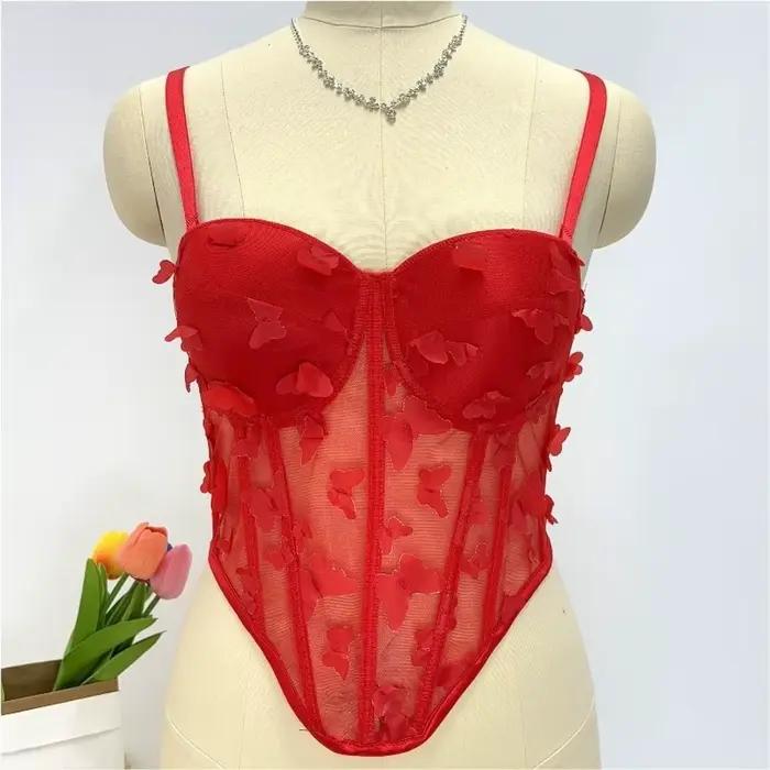 Corset papillon creux élégant, coupe cintrée, Camisole transparente, haut court sans manches, Street