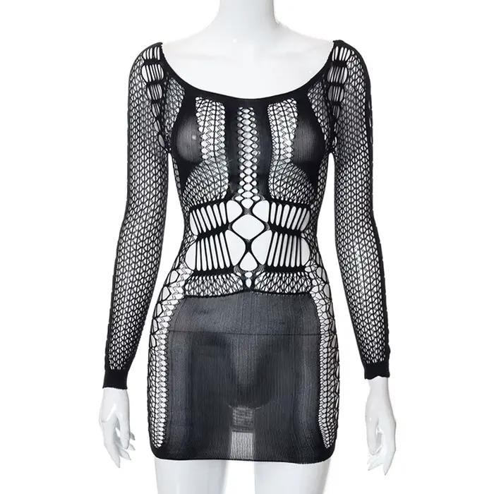Lingerie sexy pour femmes, pyjama en dentelle, robe courte en maille transparente, body sexy, sous-v
