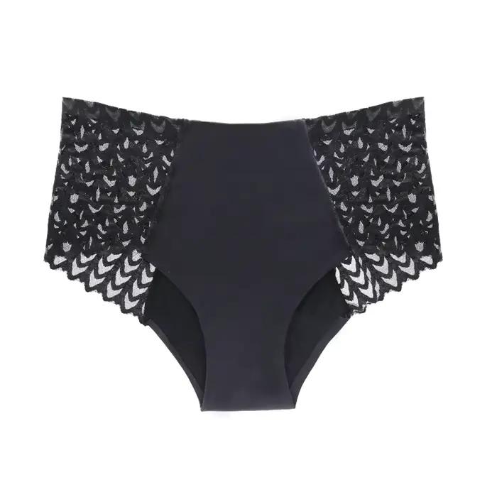 Culotte en dentelle de coton biologique taille haute à 4 couches avec trous ouverts, sous-vêtements 