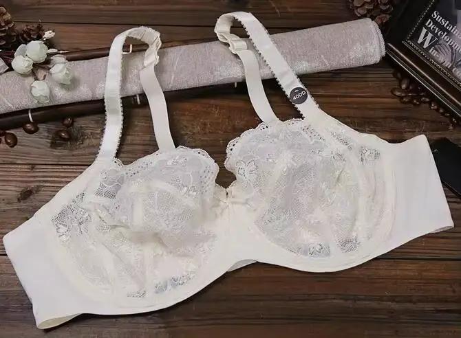 Soutien-gorge minimiseur en dentelle transparente pour femmes, broderie à armatures, Non rembourré, 