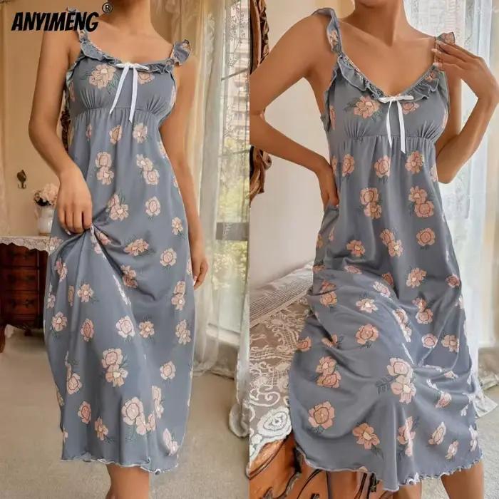 Robe de Nuit Rétro à Volants pour Femme, Tenue Élégante, Chic, Slim, Lingerie, Zone Florale, à la Mo