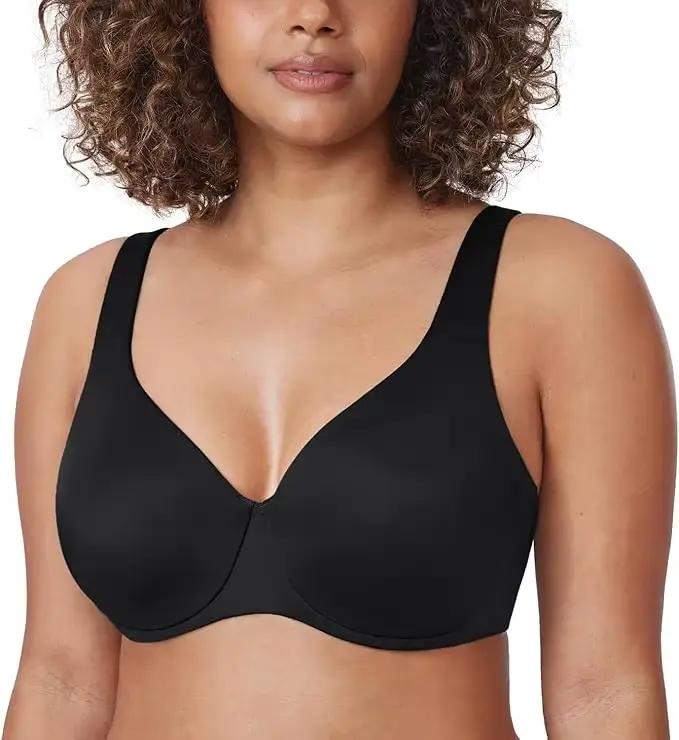 Soutien-gorge minimisateur noir réglable sans couture avec armatures pour femme, bonnets unis, grand