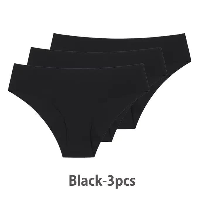 Lot de 3 Culottes Sans Coutures pour Femme – Respirantes, Taille Basse, Sexy, en Soie Unie – Lingeri
