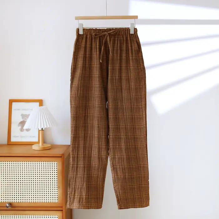 Pantalon de pyjama pour Couple, pour hommes et femmes, en coton teint à carreaux, Double couche de g