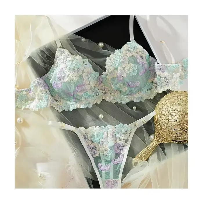 Ensemble de lingerie sexy et délicate, soutien-gorge et culotte en dentelle brodée, ensemble féeriqu